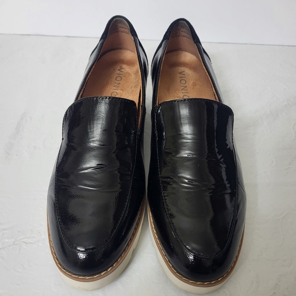 Vionic Kensley Black Patent Leather Suede Loafer Shoes Women Size 8 Office Chic - Picture 2 of 10
